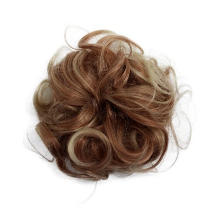 Unordentlicher Brötchen Hårelastic mit zerknittertem künstlichen Haar - Blondine / Kupfermischung