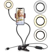 Selfie Ring Light mit LED-Licht, Helligkeitsregelung + flexiblen Armen