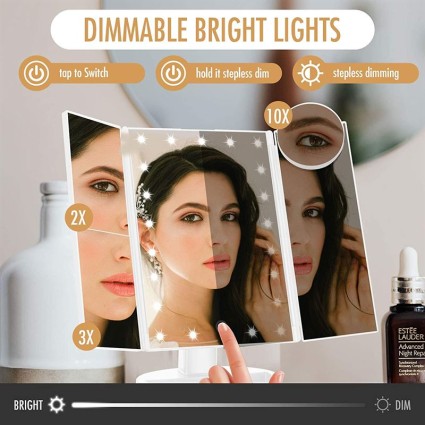 Uniq Hollywood dreiseitiger  Makeup Spiegel mit LED Licht - Weiß