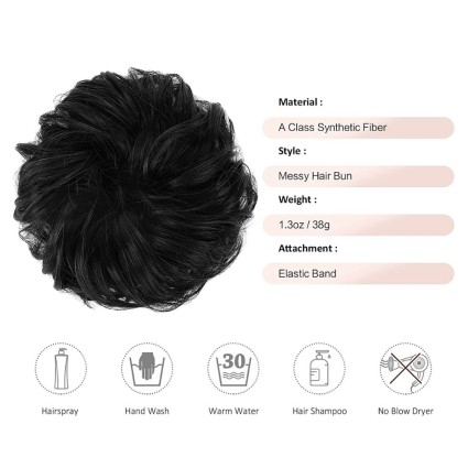 Unordentliches Brötchen-Haar-Fastery mit zerknittertem künstlichen Haar - #2 Natürliches Schwarz