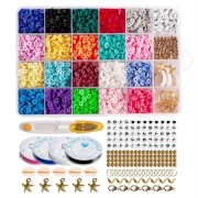 Clay beads - Tonperlen - KREA DIY Acrylperlen-Schmuckset mit Perlen in fröhlichen Farben, Gummibändern, Verschlüssen, Schere - 1 Schachtel mit 24 Fächern